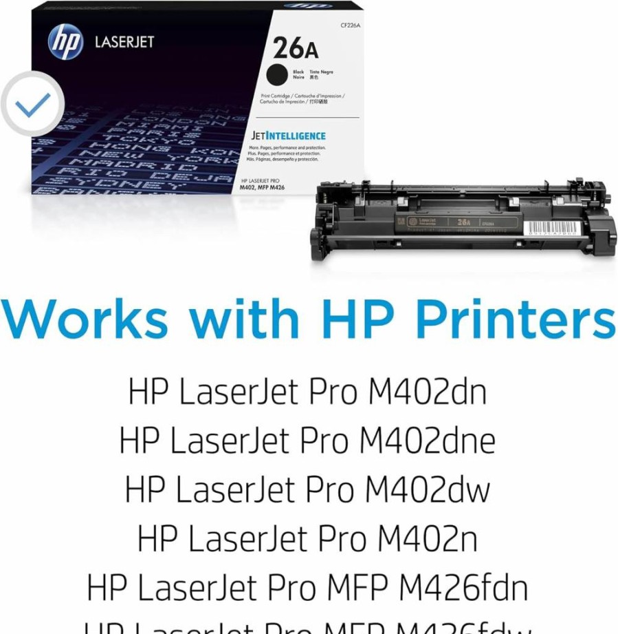 HP 26A (CF226A) Black Toner Cartridge - Compatible with HP LaserJet Pro M402 & MFP M426 Series Printers - High-Yield Replacement