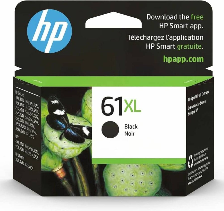 HP 61XL Black High-Yield Ink Cartridge | Compatible with Deskjet 1000, 1010, 1050, 1510, 2050, 2510, 2540, 3000, 3050, 3510; Envy 4500, 5530; Officejet 2620, 4630 | Instant Ink Eligible | CH563WN | Original HP Ink