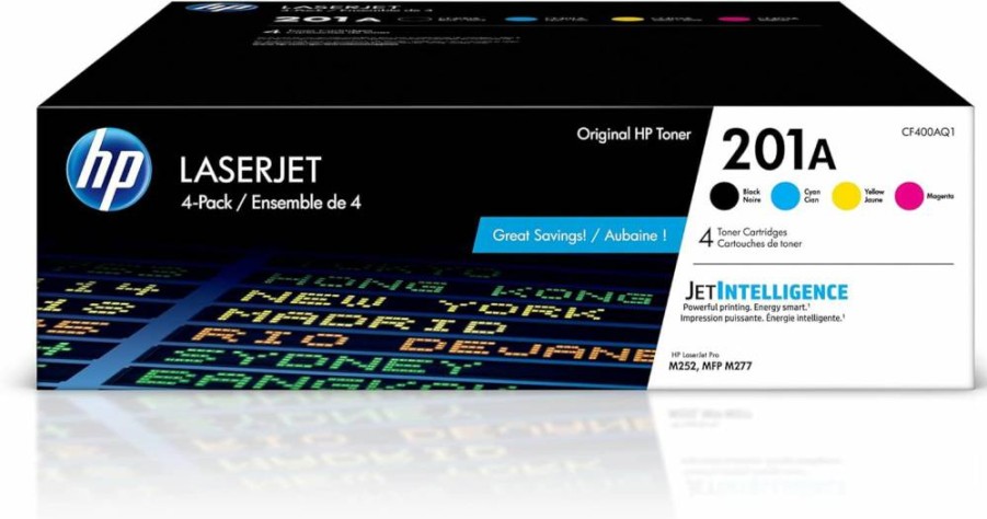 HP CF400A 4-Pack Toner Cartridges (Black, Cyan, Magenta, Yellow) - Compatible with HP Color LaserJet Pro M252 & MFP M277 Printers