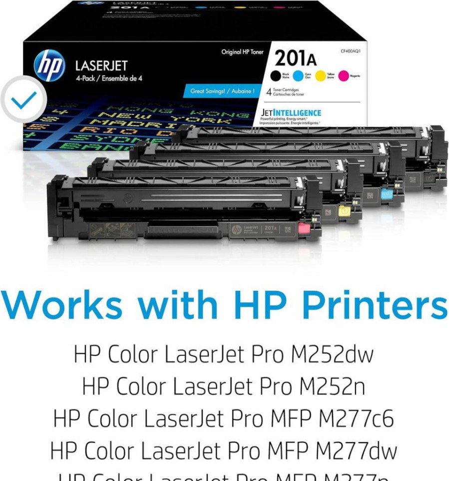 HP CF400A 4-Pack Toner Cartridges (Black, Cyan, Magenta, Yellow) - Compatible with HP Color LaserJet Pro M252 & MFP M277 Printers