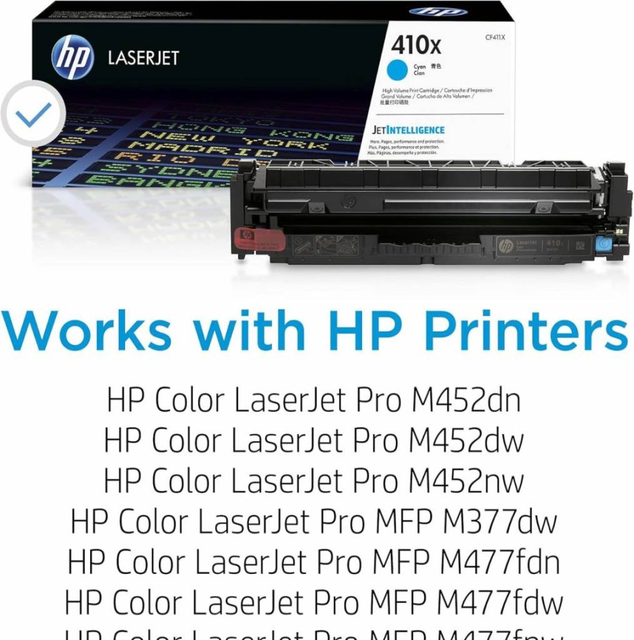 HP 410X Cyan High-Yield Toner Cartridge | Compatible with HP Color LaserJet Pro M452dn, M452dw, M452nw, MFP M377dw, M477fdw, M477fnw | CF411X Replacement