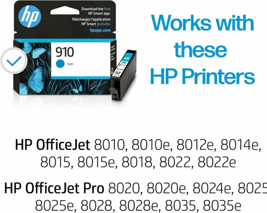 HP 910XL Black, Cyan, Magenta, Yellow High-Yield Ink Cartridge 4-Pack | Compatible with OfficeJet Pro 8010, 8020, 8030 Series Printers