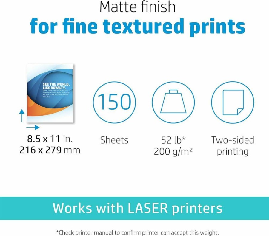 HP 52 lb Matte Laser Printer Paper, 8.5x11 Inches, 150 Sheets – Professional Business Paper for High-Quality Prints (4Wn05A)