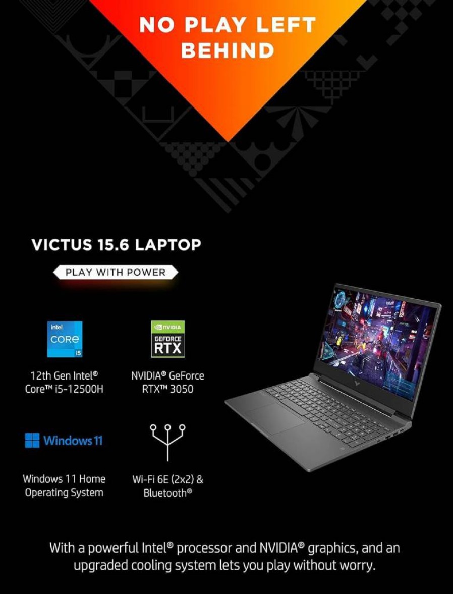 HP Victus 15 Gaming Laptop (2022) - 15.6" FHD IPS, Intel Core i7-12650H, NVIDIA RTX 3050 Ti, 8GB RAM, 512GB SSD, Backlit Keyboard, Windows 11 Home