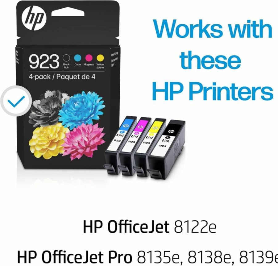 HP 923 Black, Cyan, Magenta, Yellow Ink Cartridges 4-Pack | Compatible with OfficeJet 8120, OfficeJet Pro 8130 Printers | Instant Ink Eligible | 6C3Y6LN High-Yield Ink