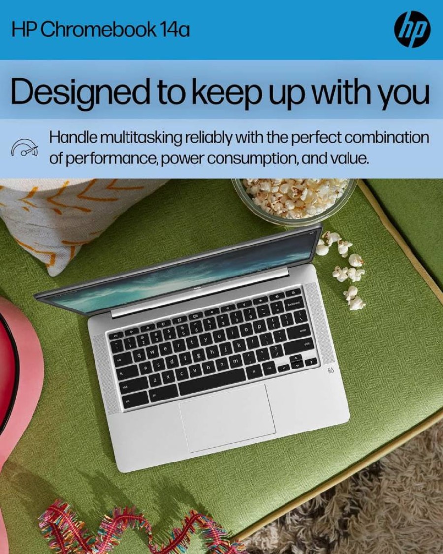 HP Chromebook 14 Laptop (14A-NA0226NR, 2022) - 14" HD Display, Intel Celeron N4120, 4GB RAM, 64GB eMMC, Chrome OS, Long Battery Life, Mineral Silver