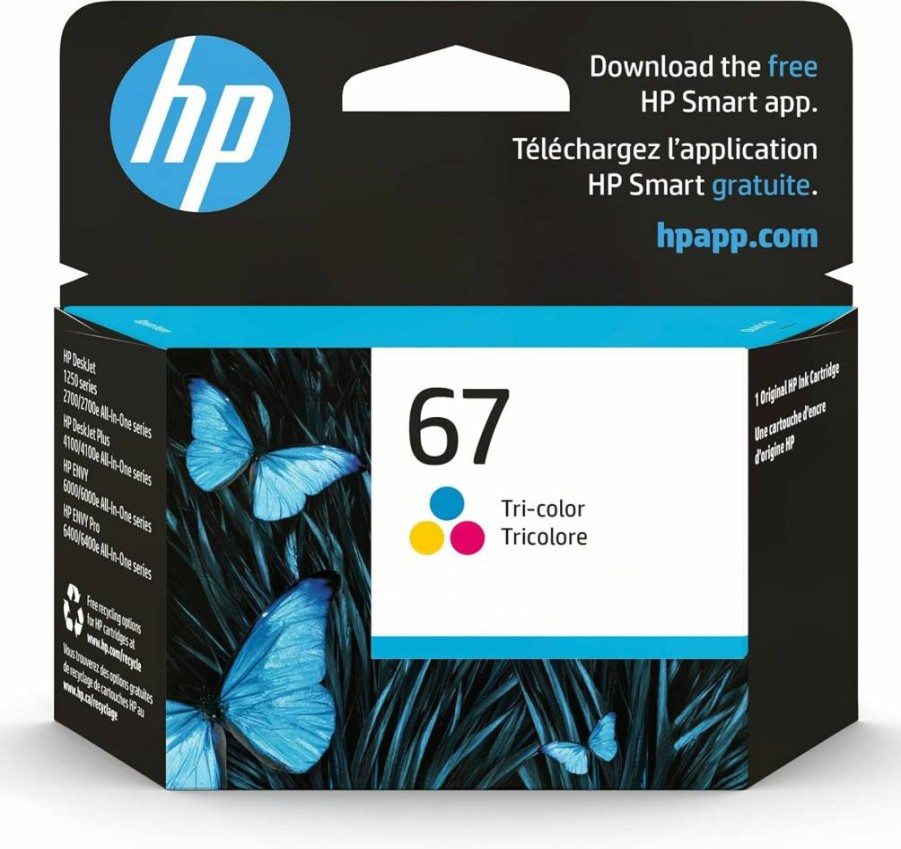HP 67 Black & Tri-Color Ink Cartridge Combo Pack (2-Pack) - Compatible with Deskjet 1255/2700/4100, Envy 6000/6400 Series Printers