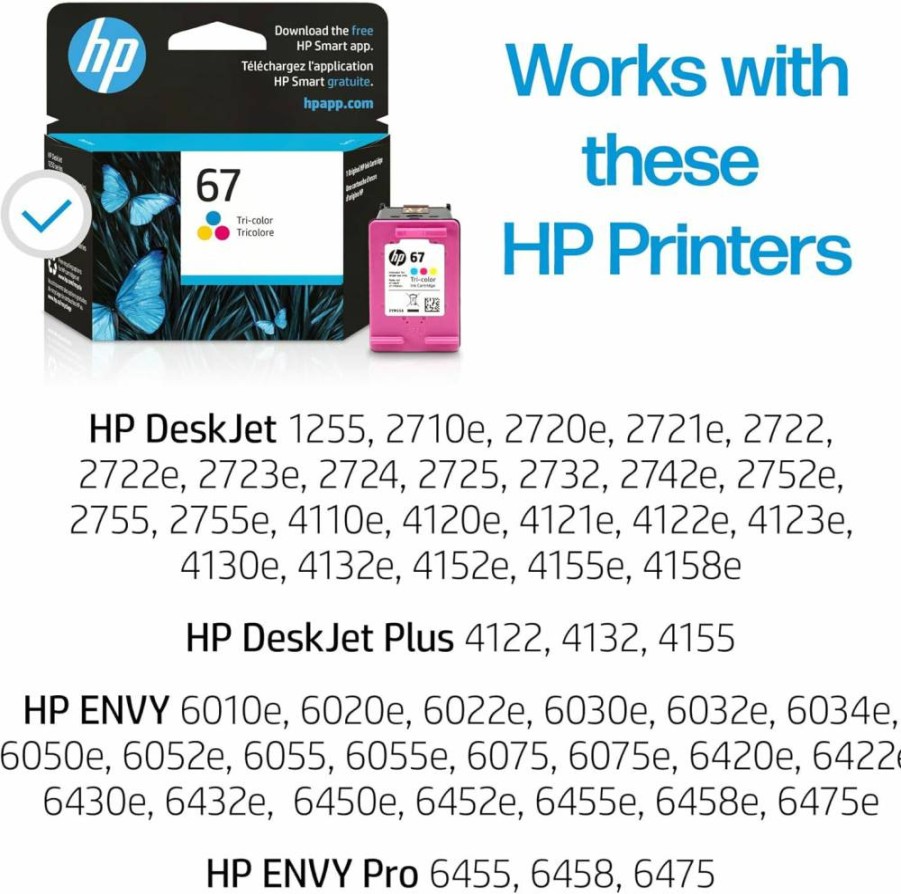 HP 67 Black & Tri-Color Ink Cartridge Combo Pack (2-Pack) - Compatible with Deskjet 1255/2700/4100, Envy 6000/6400 Series Printers