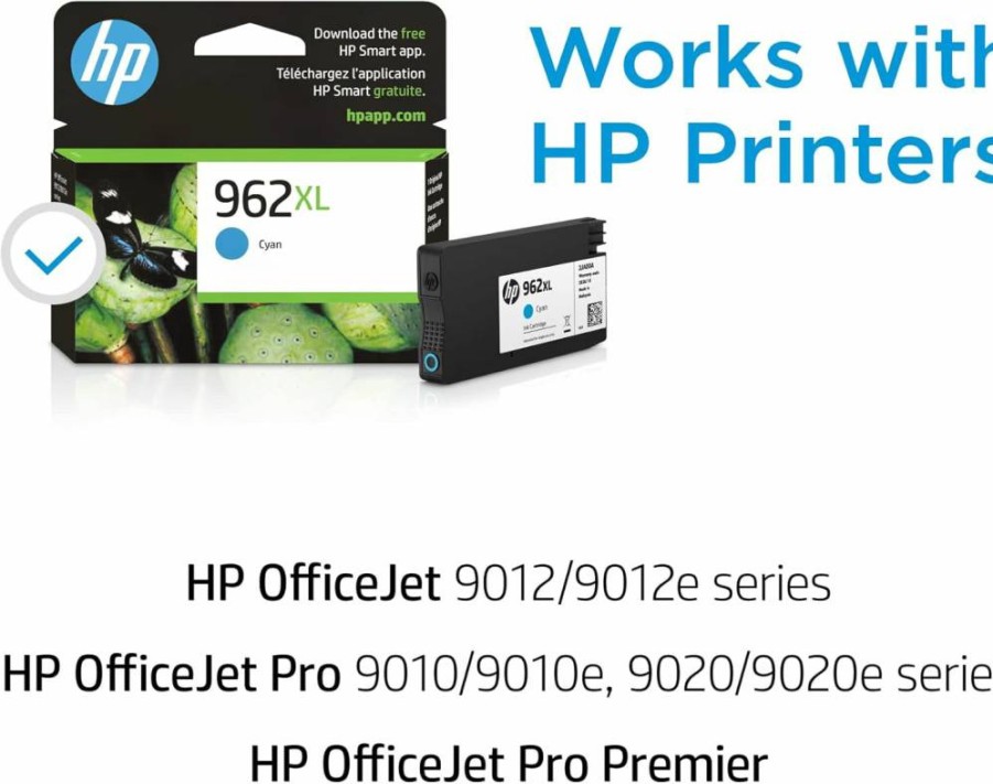 HP 962XL Cyan High-Yield Ink Cartridge – Compatible with OfficeJet Pro 9010, 9020 Series | Instant Ink Eligible | 3JA00AN | Genuine HP Printer Supplies