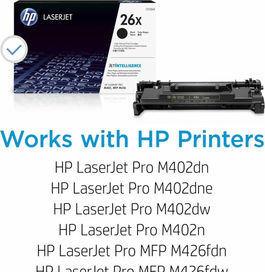 HP 26X Black High-Yield Toner Cartridge (CF226X) - Compatible with HP LaserJet Pro M402 & MFP M426 Series Printers