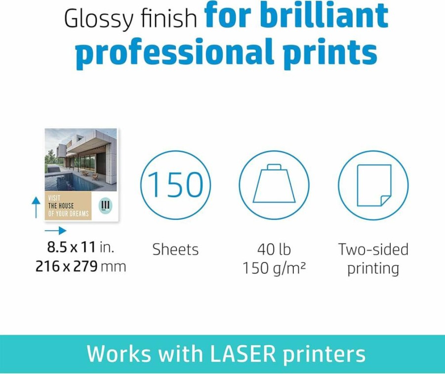 HP Q6611A Glossy Laser Printer Paper, 8.5 x 11 Inches, 40 lb, 150 Sheets, Premium Business Paper for High-Quality Prints
