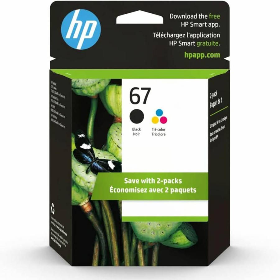 HP 67 Black & Tri-Color Ink Cartridges Combo for HP Deskjet 1255, 2700, 4100 & Envy 6000, 6400 Printers | Instant Ink Compatible | Original HP 3Yp29An Ink
