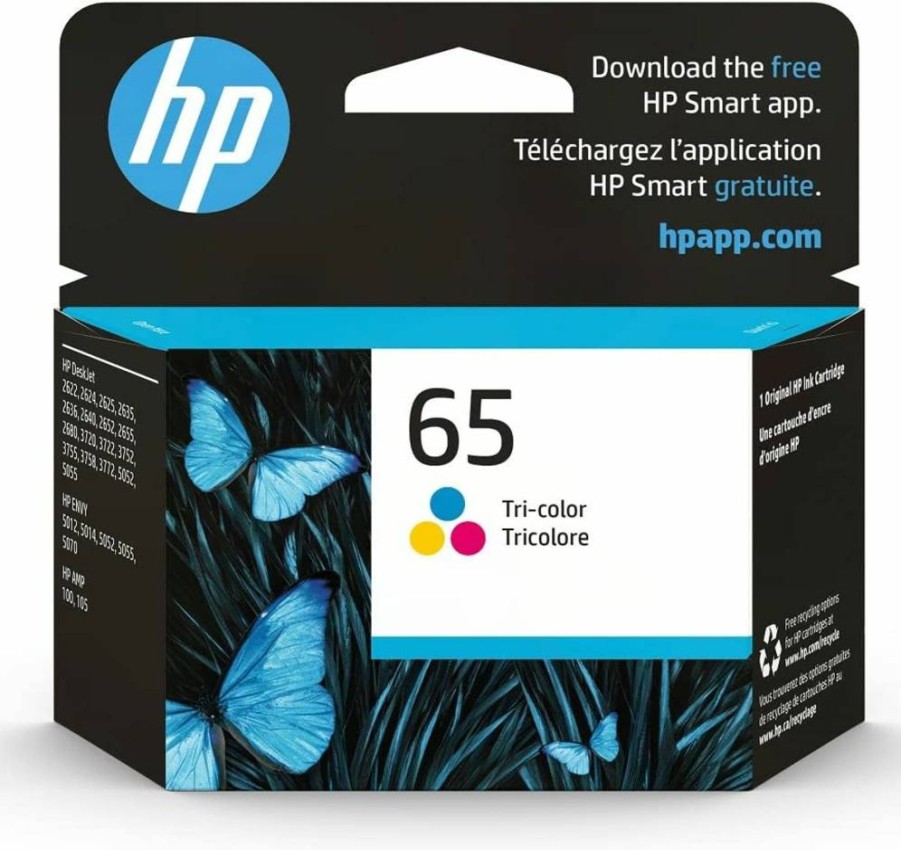 HP 65 Tri-Color Ink Cartridge (N9K01AN) - Compatible with HP Envy 5000, Deskjet 2600/3700, AMP 100 Series - Instant Ink Eligible