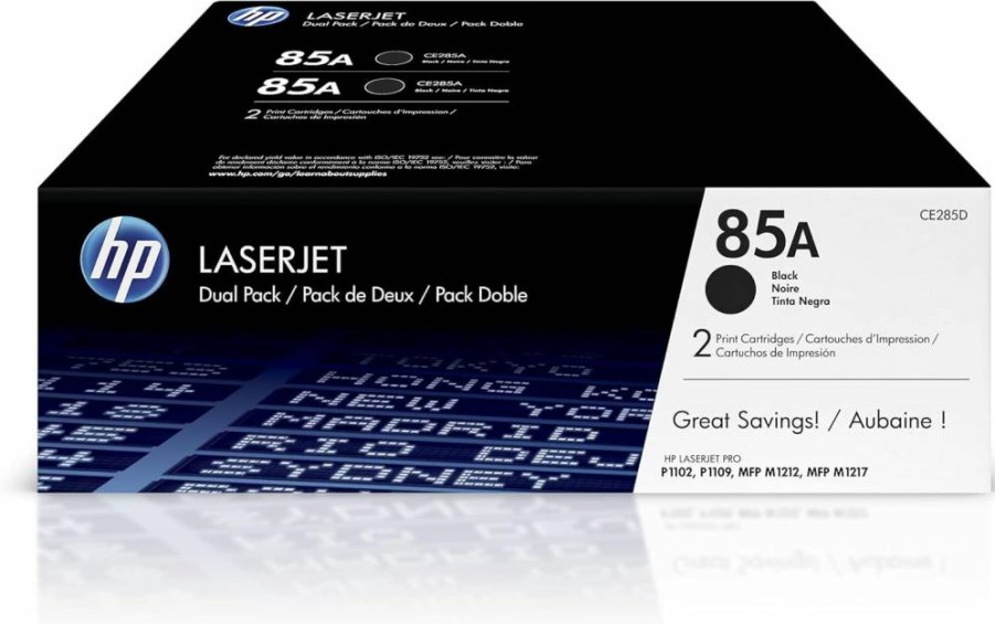 HP 85A Black Toner Cartridge (2-Pack) - Compatible with HP LaserJet Pro P1102, P1109, M1212, M1217 Printers | CE285A High-Yield Replacement