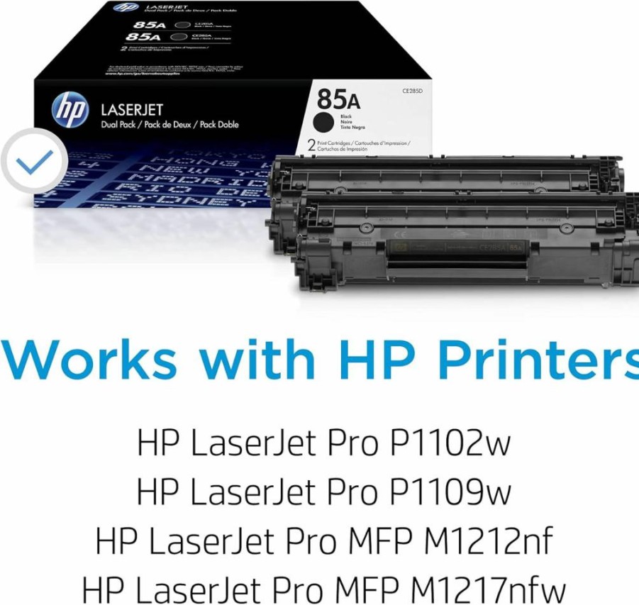 HP 85A Black Toner Cartridge (2-Pack) - Compatible with HP LaserJet Pro P1102, P1109, M1212, M1217 Printers | CE285A High-Yield Replacement