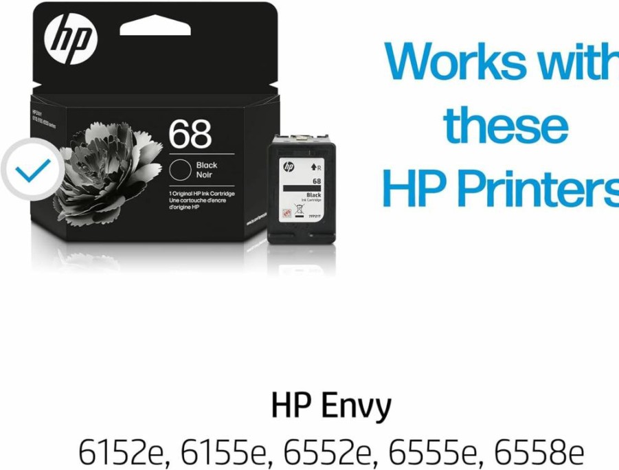 HP 68 Black Ink Cartridge for Envy 6100E & 6500E Series | Instant Ink Eligible | High-Yield 7Fp21Tn Replacement