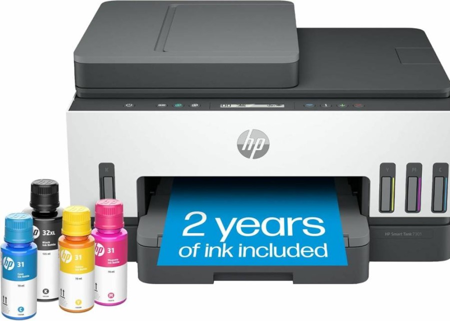 HP Smart-Tank 7301 Wireless All-in-One Printer with 2 Years of Ink, Mobile Printing, Scan, Copy, Auto Document Feeder, 28B70A, Gray