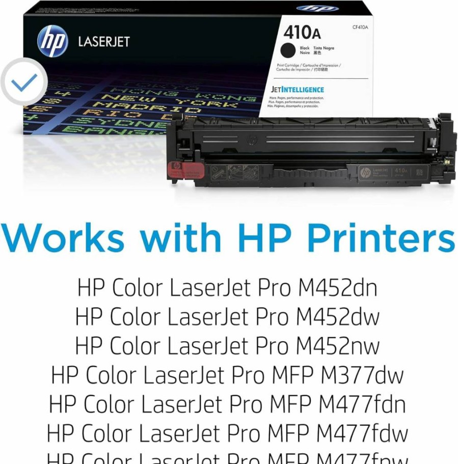 HP 410A Black Toner Cartridge | Compatible with HP Color LaserJet Pro M452dn, M452dw, M452nw, MFP M377dw, M477fdw, M477fnw | CF410A | Original HP Toner