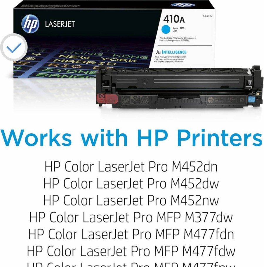 HP 410A Cyan Toner Cartridge | Compatible with HP Color LaserJet Pro M452dn, M452dw, M452nw, MFP M377dw, M477fdw, M477fnw | CF411A Replacement
