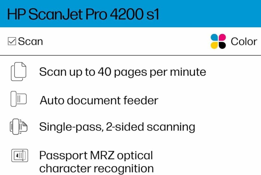 HP ScanJet Pro 4200 S1 Sheet-Fed Scanner - 35ppm ADF Duplex Scanning, USB 3.0, 600dpi for Office Document Digitizing (8Q4W2A)