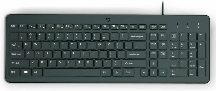 HP 150 Wired USB Keyboard with Numeric Keypad - Silent Touch Chiclet Keys - Ergonomic Design - Plug & Play - LED Indicators - Black (664R5AA)