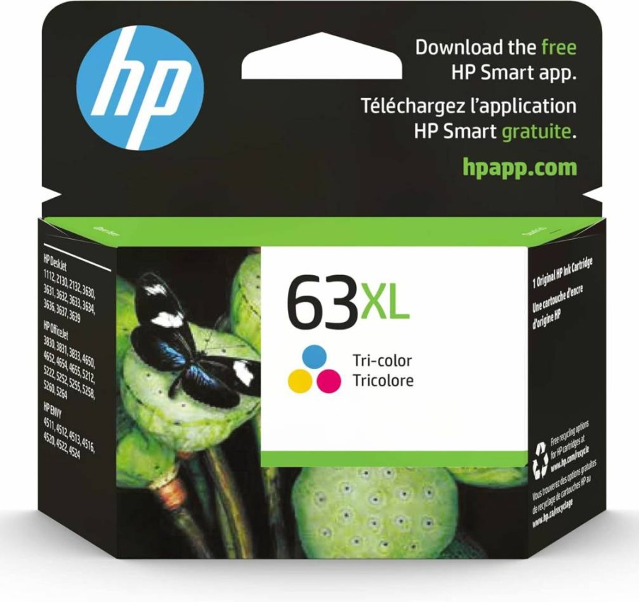 HP 63XL Tri-Color Ink Cartridge High-Yield | Compatible with HP Deskjet 1112, 2130, 3630; Envy 4510, 4520; Officejet 3830, 4650, 5200 Printers | F6U63AN | Instant Ink Eligible