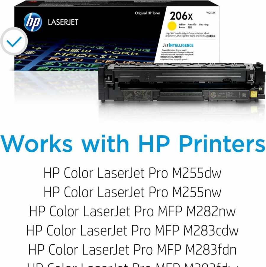 HP 206X Yellow High-Yield Toner Cartridge | Compatible with HP Color LaserJet Pro M255, MFP M282, M283 Series | W2112X | Genuine HP Replacement
