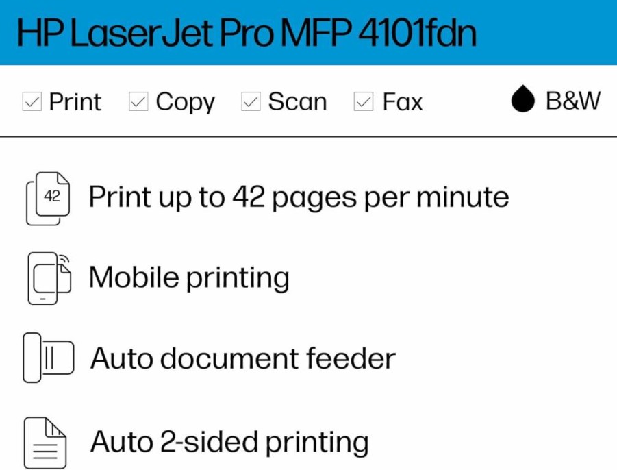 HP LaserJet Pro MFP 4101FDW Monochrome Laser Printer with Print, Scan, Copy, Fax | Fast 40ppm | Wireless & Ethernet Connectivity | Mobile Printing | Enhanced Security | Ideal for Small Teams (2Z618F)
