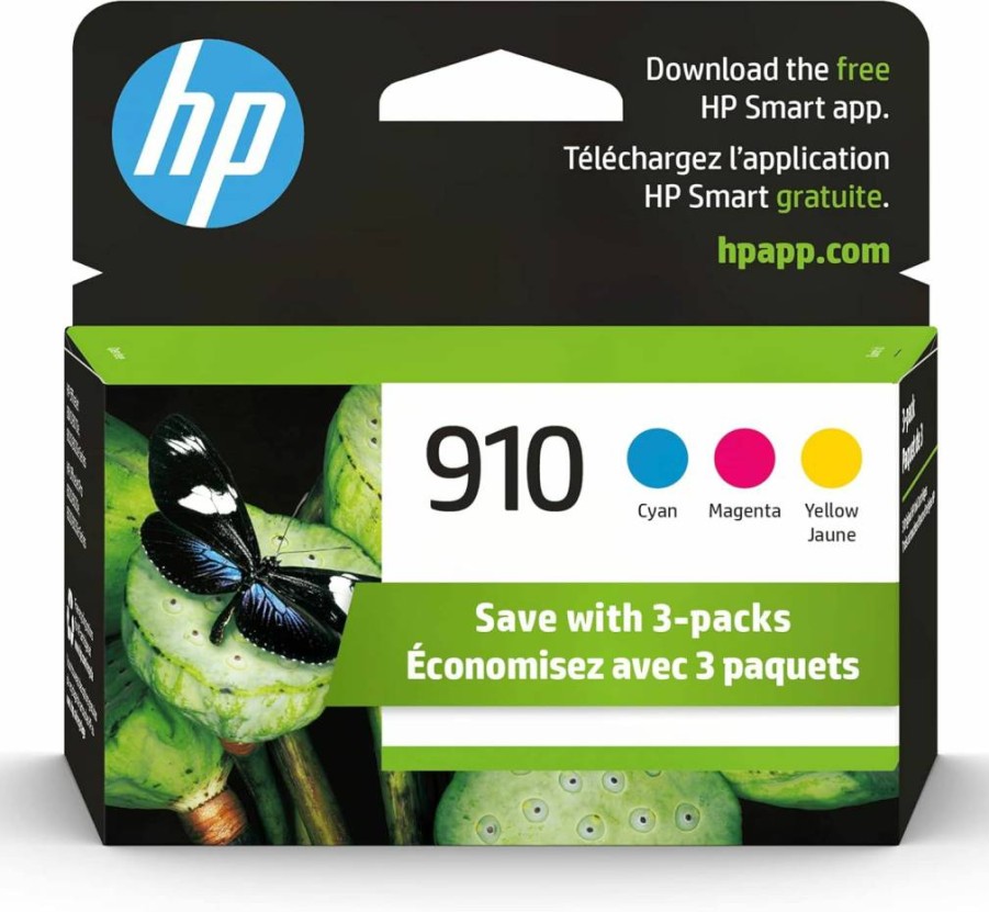 HP 910 Cyan, Magenta, Yellow Ink Cartridges 3-Pack | Compatible with HP OfficeJet 8010, 8020, Pro 8020, 8030 Series | Instant Ink Eligible | 3YN97AN