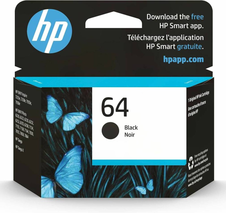 HP 64 Black Ink Cartridge N9J90AN - Compatible with HP Envy Photo 6200, 7100, 7800; Envy Inspire 7950E; Tango Printers | Instant Ink Ready | Original HP Ink