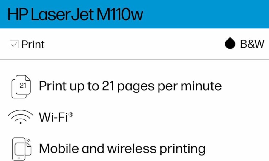 HP LaserJet M110w Wireless Monochrome Printer | Fast 21ppm Printing | Easy Setup & Mobile Printing | Ideal for Home Office & Small Teams