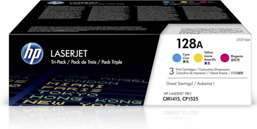 HP 128A Cyan, Magenta, Yellow Toner Cartridge 3-Pack | Compatible with HP LaserJet Pro CM1415, CP1525 Series | CF371AM | High-Yield Color Printing