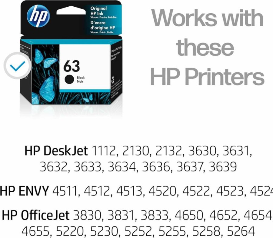 HP 63 Black Ink Cartridge F6U62AN - Compatible with HP Deskjet 1112, 2130, 3630; Envy 4510, 4520; Officejet 3830, 4650, 5200 Printers | Instant Ink Eligible | Original HP Ink