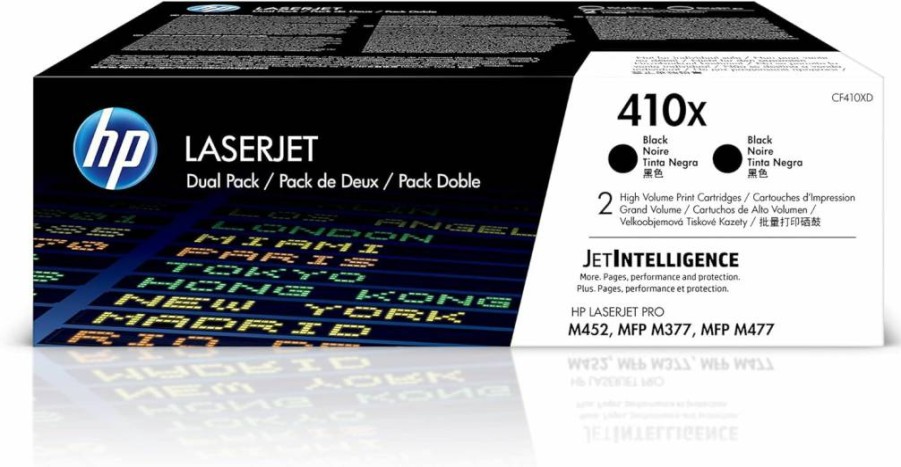HP 410X Black High-Yield Toner Cartridge (2-Pack) - Compatible with HP Color LaserJet Pro M452dn, M452dw, M452nw, MFP M377dw, M477fdw, M477fnw (CF410XD)