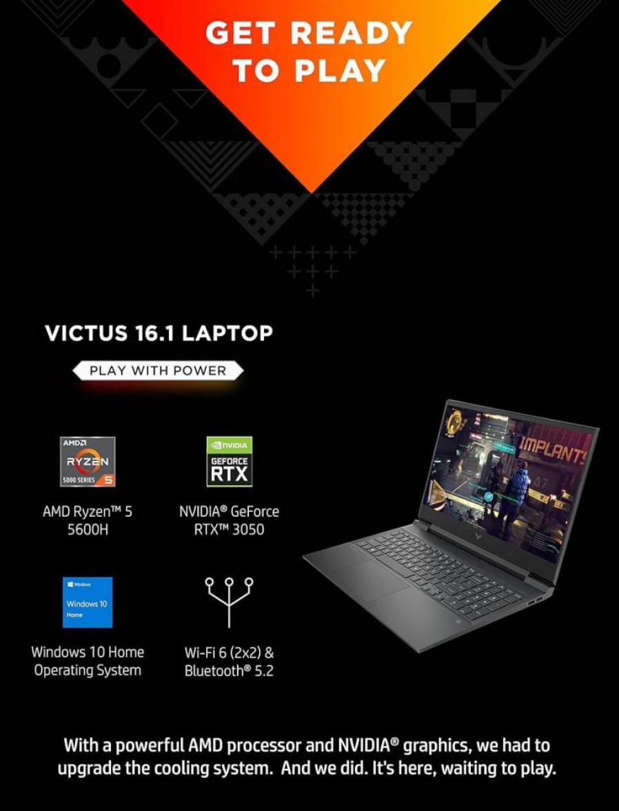 HP Victus 16 Gaming Laptop (2021) - AMD Ryzen 5 5600H, NVIDIA RTX 3050, 16.1" FHD IPS Display, 8GB RAM, 512GB SSD, Backlit Keyboard, Windows 10 Home, OMEN Gaming Hub - 16-E0010Nr