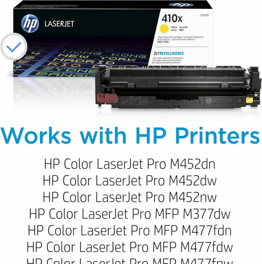 HP 410X Yellow High-Yield Toner Cartridge | Compatible with HP Color LaserJet Pro M452, MFP M377, M477 Series | CF412X | Genuine HP Replacement