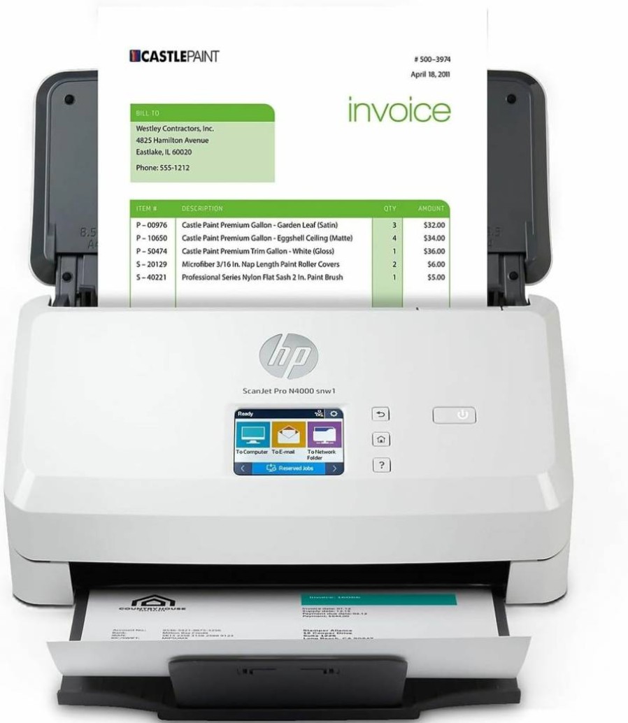HP ScanJet Pro N4000 SNW1 (6FW08A) 40ppm Duplex Document Scanner with Wi-Fi, USB, Control Panel - Twain/ISIS Drivers - Scan Photos, Receipts, Cards